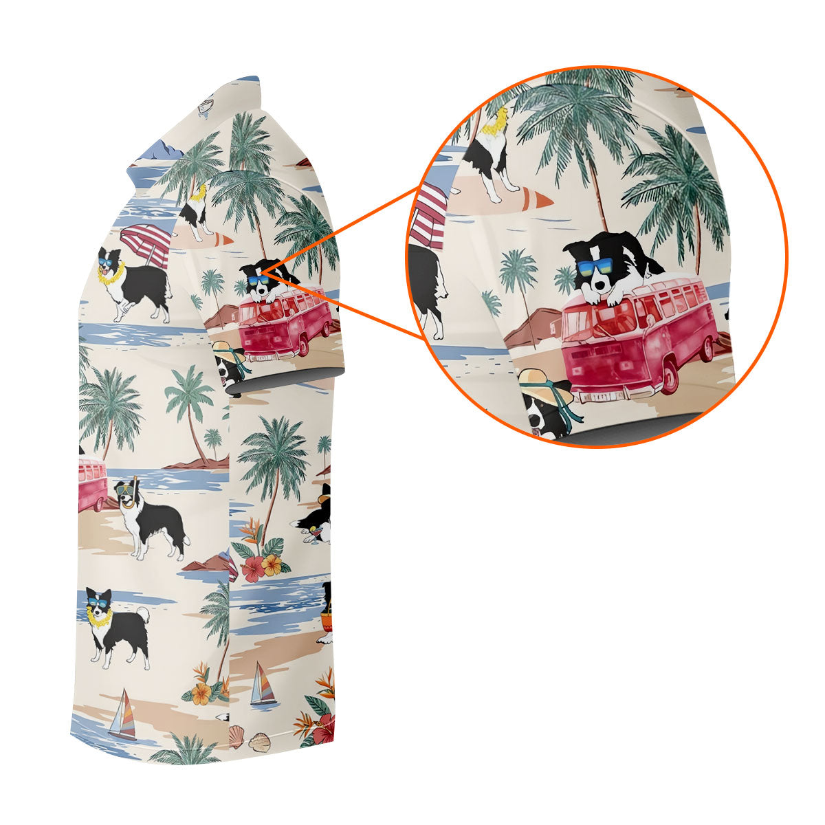 Tropical Border Collie Beach Hawaiian Golf Polo Shirt, Ladies Golf Shirt, Womens Golf Tops