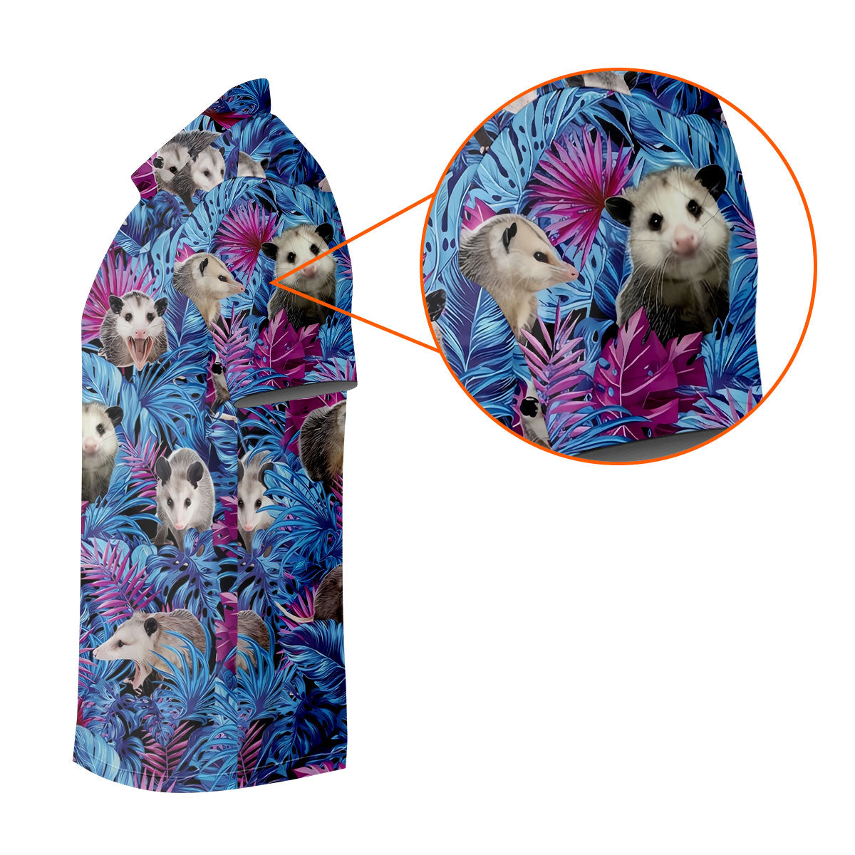 Funny Opossum Blue Purple Hawaiian Golf Shirt, Tropical Theme Golf Shirts For Men