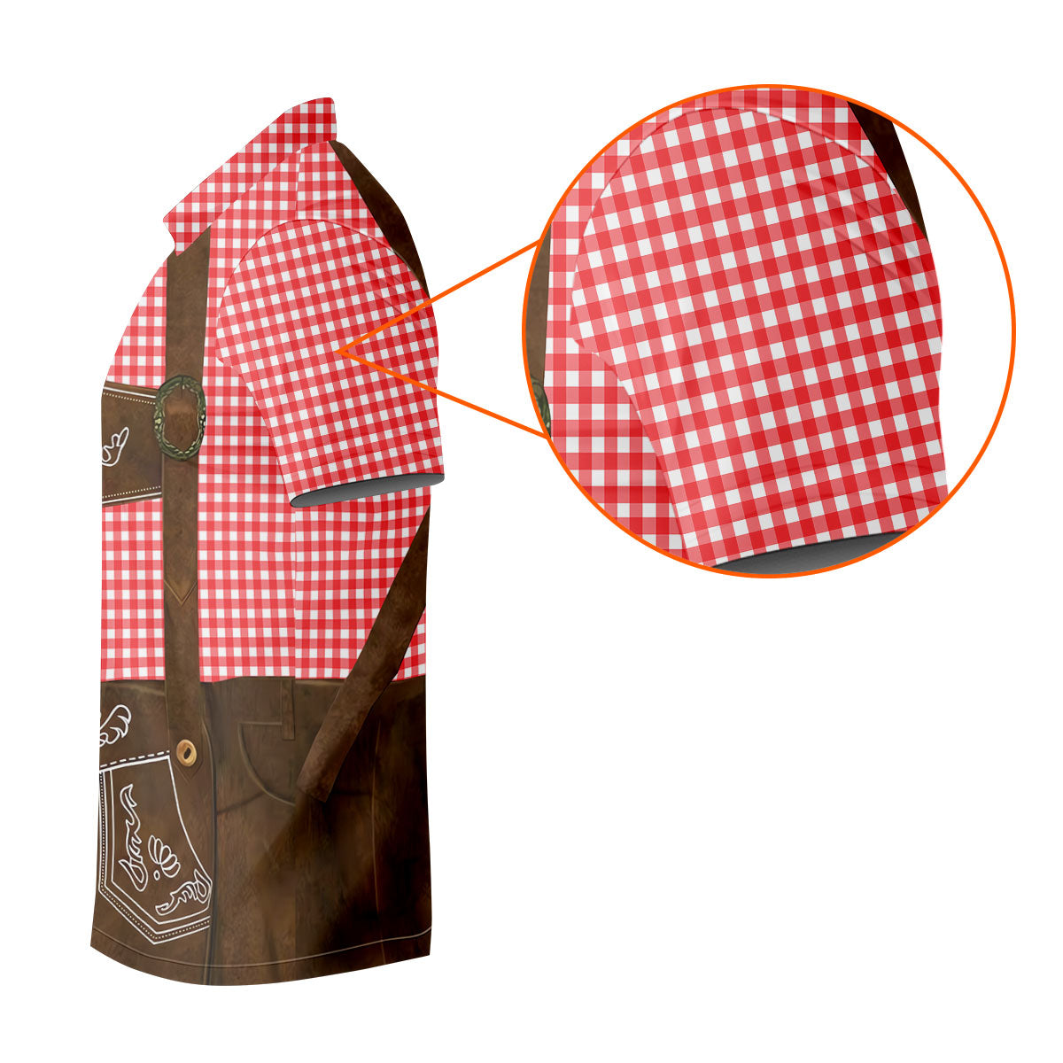 Red Oktoberfest Lederhosen Illusion Sleeveless Golf Polo, Mens Golf Polo, Printed Golf Shirts