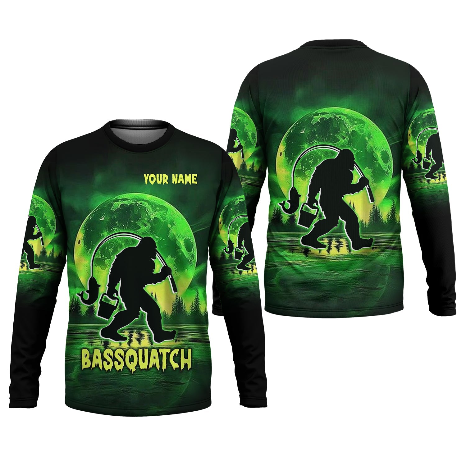 Bassquatch Green Neon Bigfoot Fishing Shirt, SPF Shirt For Men, Gift For Fisherman, Bass Fishing