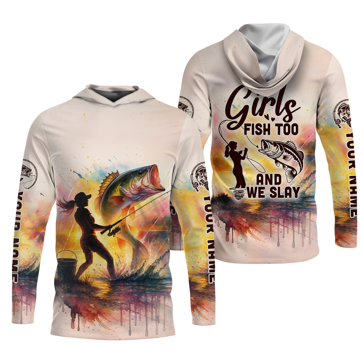 Girls Fish Too And We Slay, Long Sleeve Fishing Shirts, Female Fishing Shirts, Bass Fishing