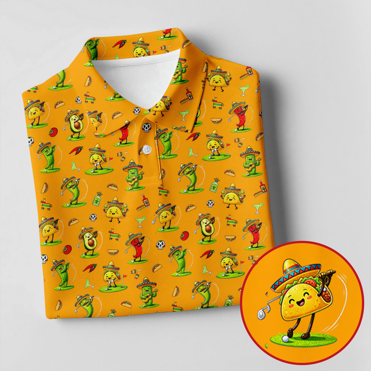 Mexican Cartoon Food Characters Cinco De Mayo Celebration Fiesta Themed Orange Golf Shirt For Women