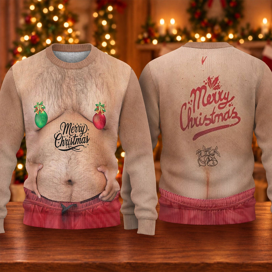 Funny Christmas Balls Belly Print Sweatshirt, Christmas Shirts For Men, Ugly Christmas Sweater