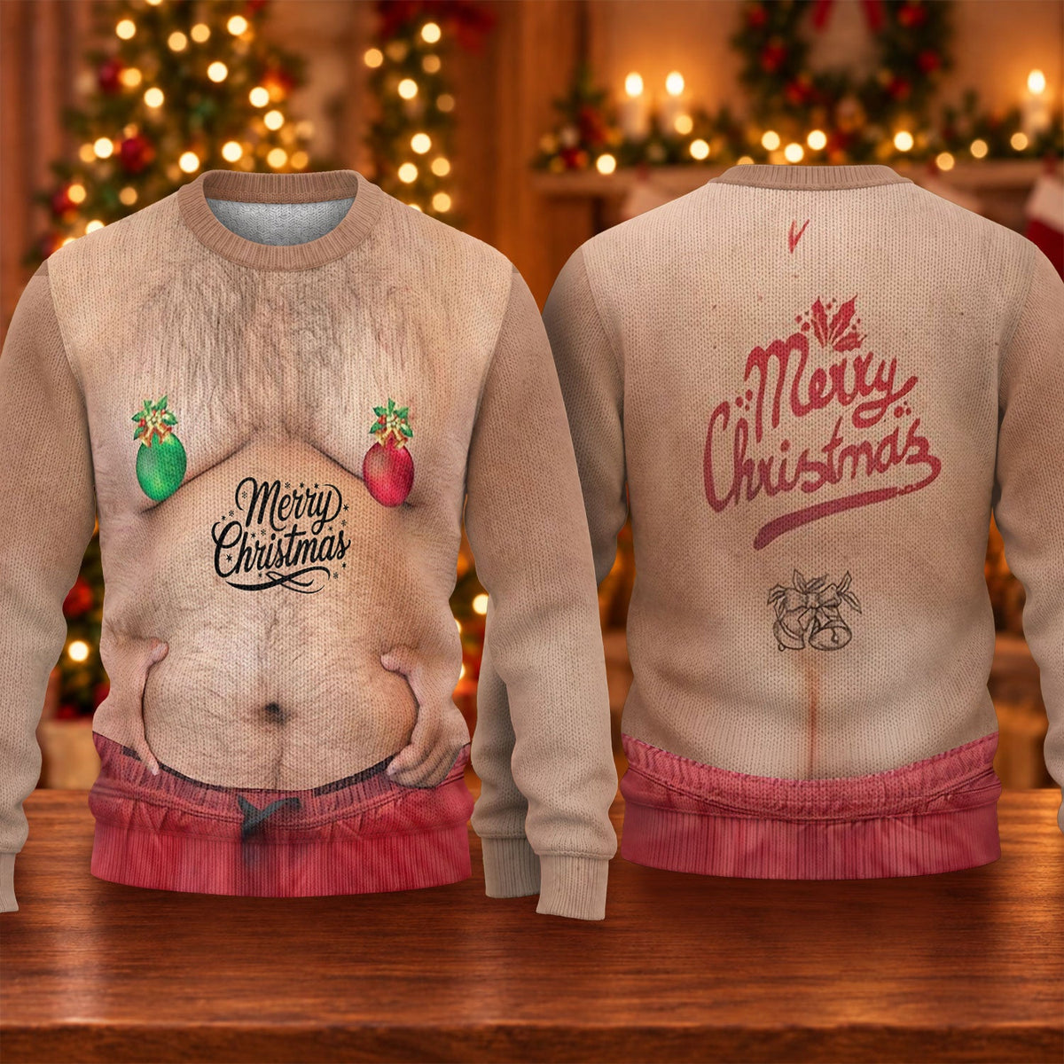 Funny Christmas Balls Belly Print Sweatshirt, Christmas Shirts For Men, Ugly Christmas Sweater
