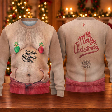 Funny Christmas Balls Belly Print Sweatshirt, Christmas Shirts For Men, Ugly Christmas Sweater
