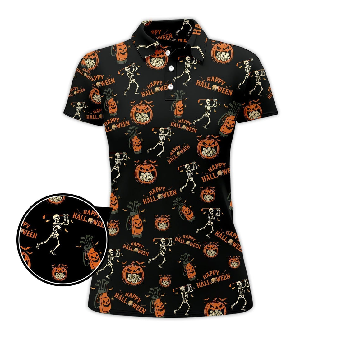 Pattern Golf Shirt, Halloween Skeleton With Pumpkin Golf Polos, Funny Golf Shirt For Men
