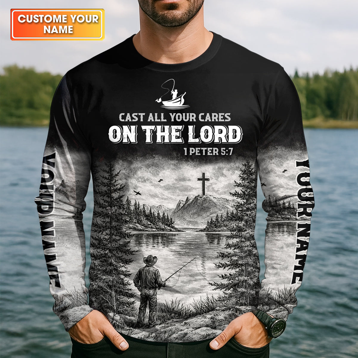 Cast All Your Cares On The Lord Fishing UPF Shirt, Personalized Fishing Shirt For Men, Fishing Shirts For Men