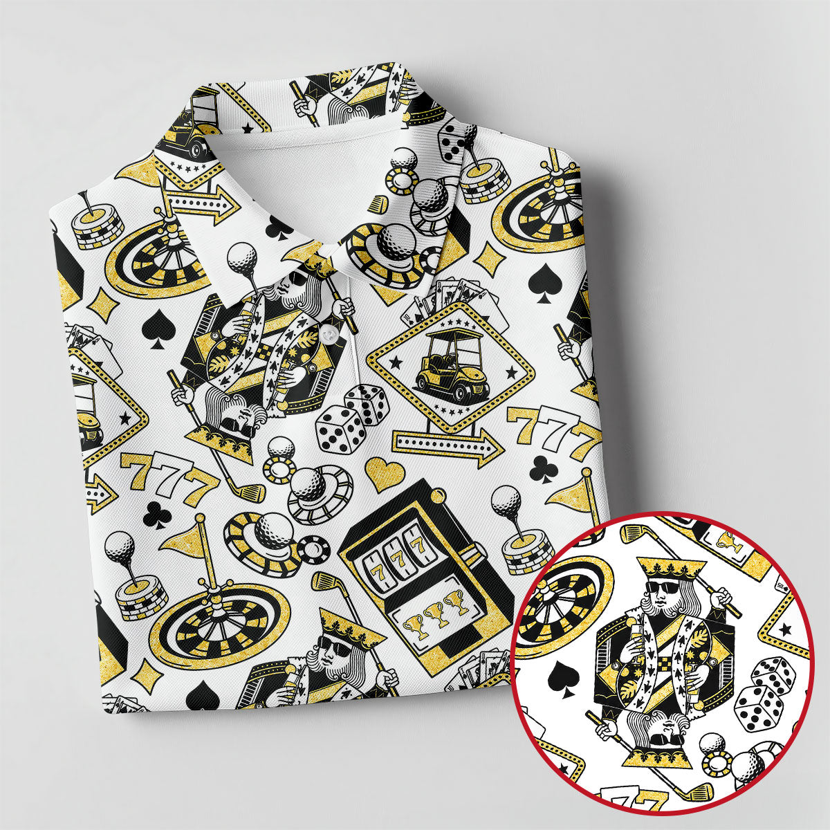 Casino Golf Pattern White Hawaiian Golf Polo Shirt, Mens Polo Shirts, Golf Shirts For Men