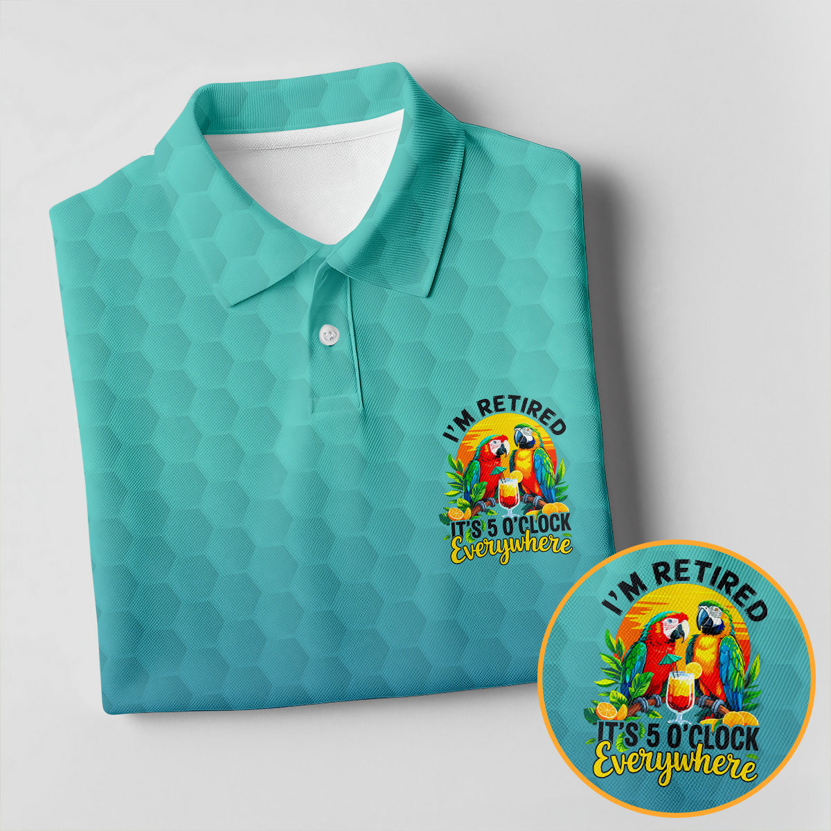 Blue Tropical Parrot Retirement Golf Polo Shirt, Mens Golf Polo, Golf Apparel For Men