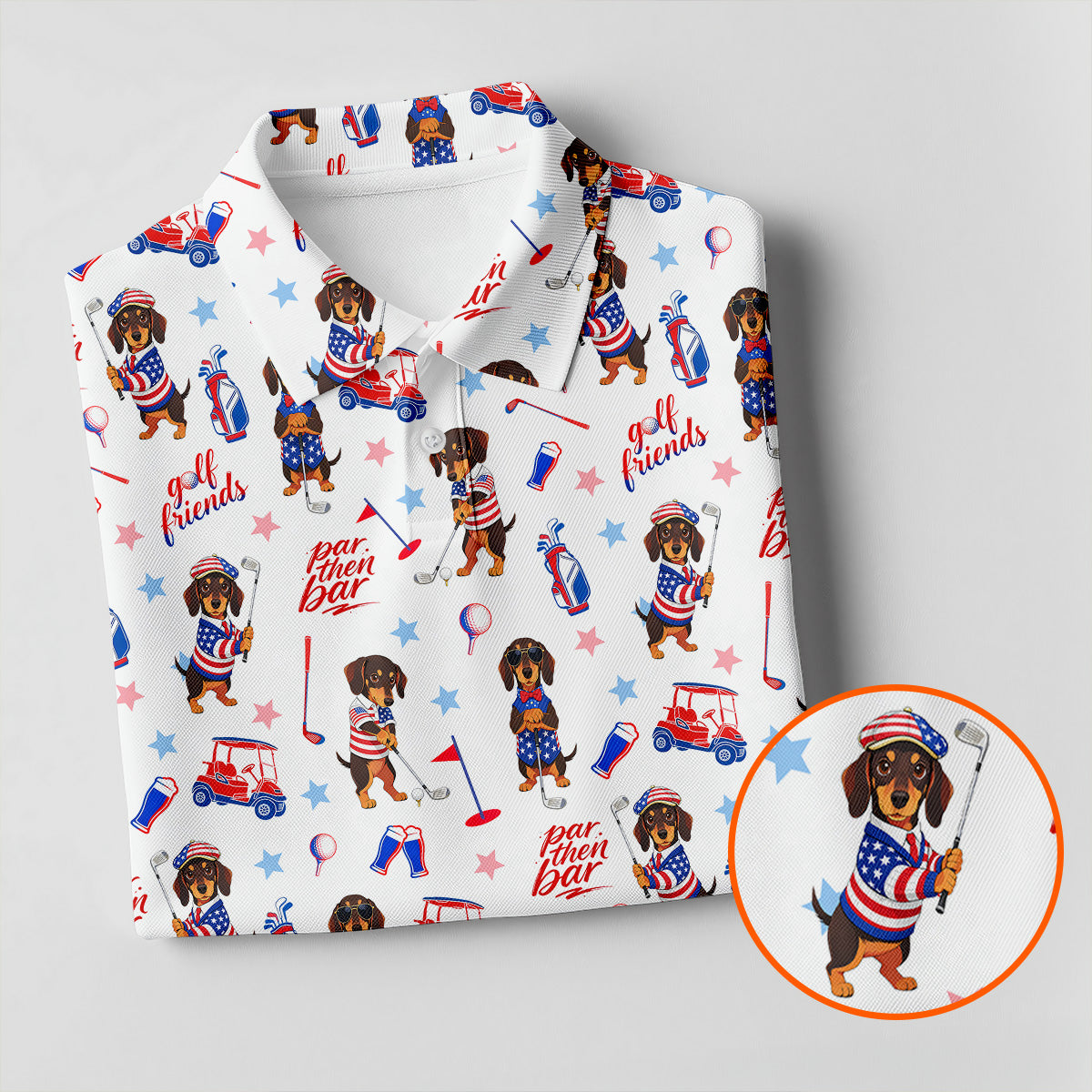 Par Then Bar Cute Dachshund Golf Pose 4th Of July Women Golf Top, 250th Anniversary Patriotic Golf Shirt