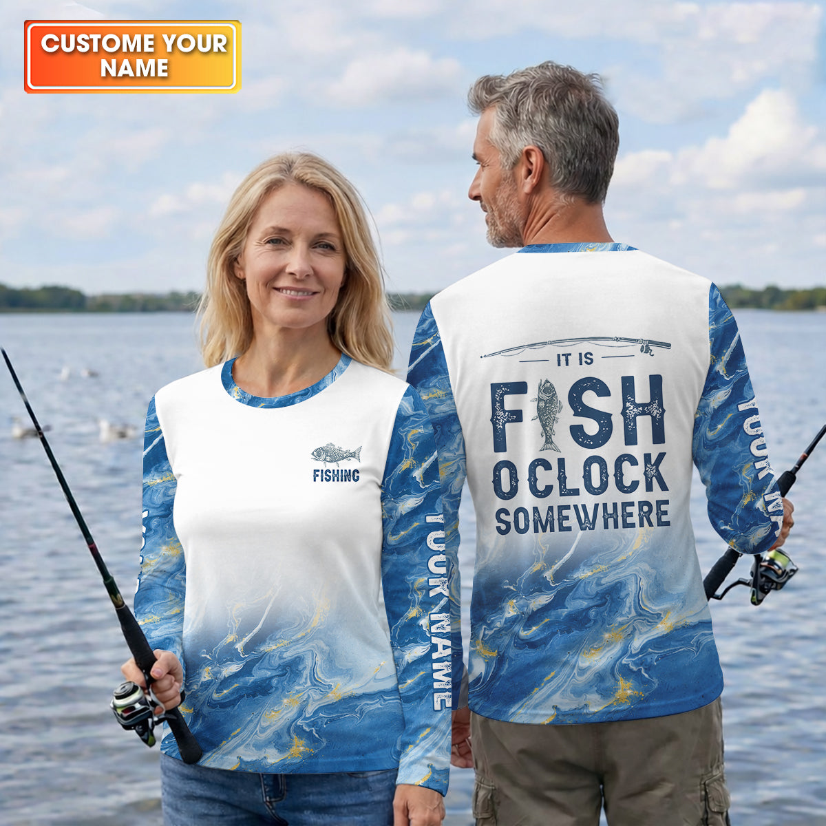 It Is Fish O'Clock Somewhere Blue Gradient Funny Fishing Shirt, Fishing UPF Shirts, Fishing Shirt For Women