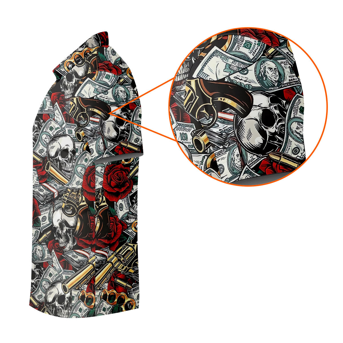 Black Skull Cash Rose Western Pattern Golf Polo Shirt, Men's Golf Shirt, Hawaiian Golf Shirt