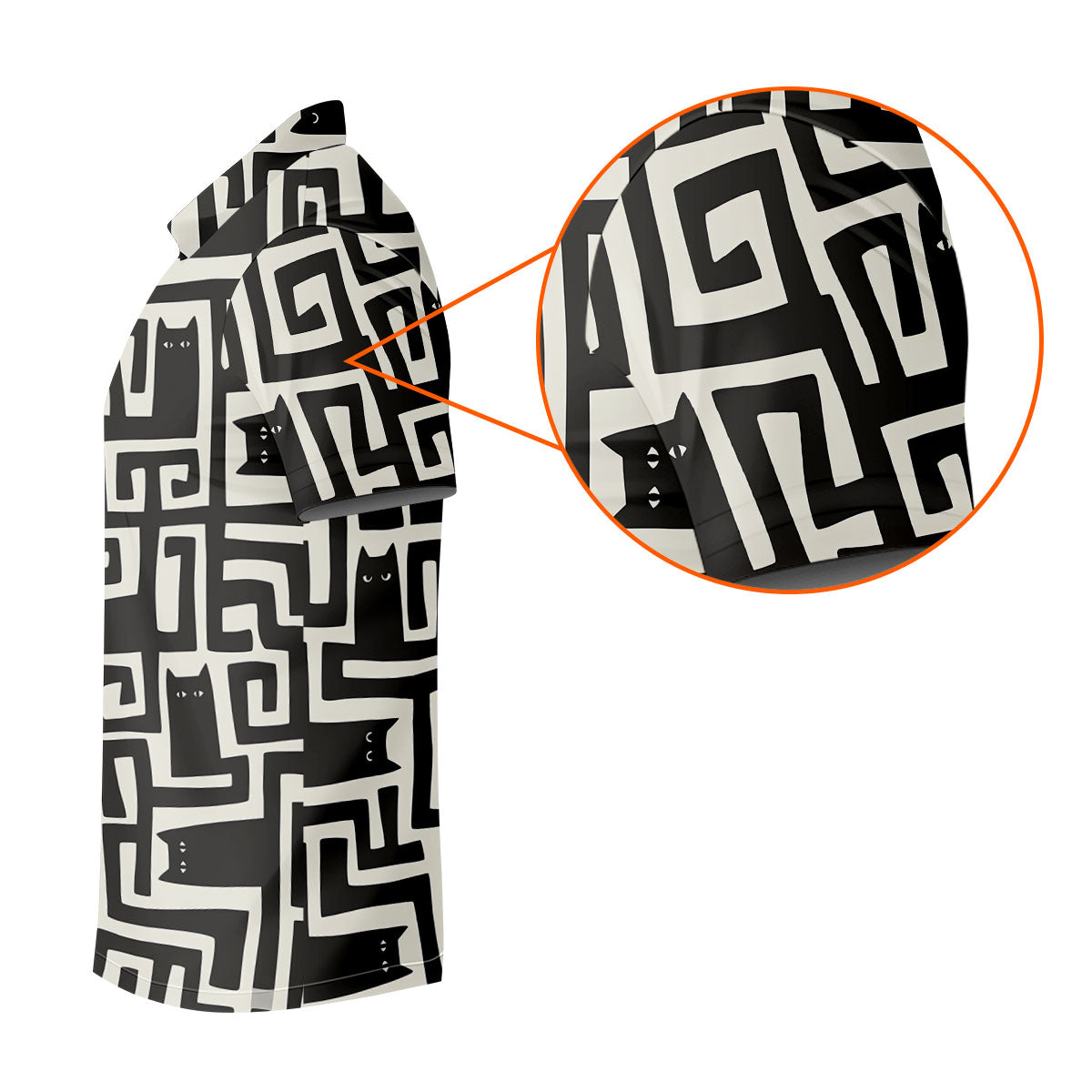 Minimalist Black Cat Maze Pattern Golf Polo Shirt, Women's Golf Tops, Golf Polo For Women