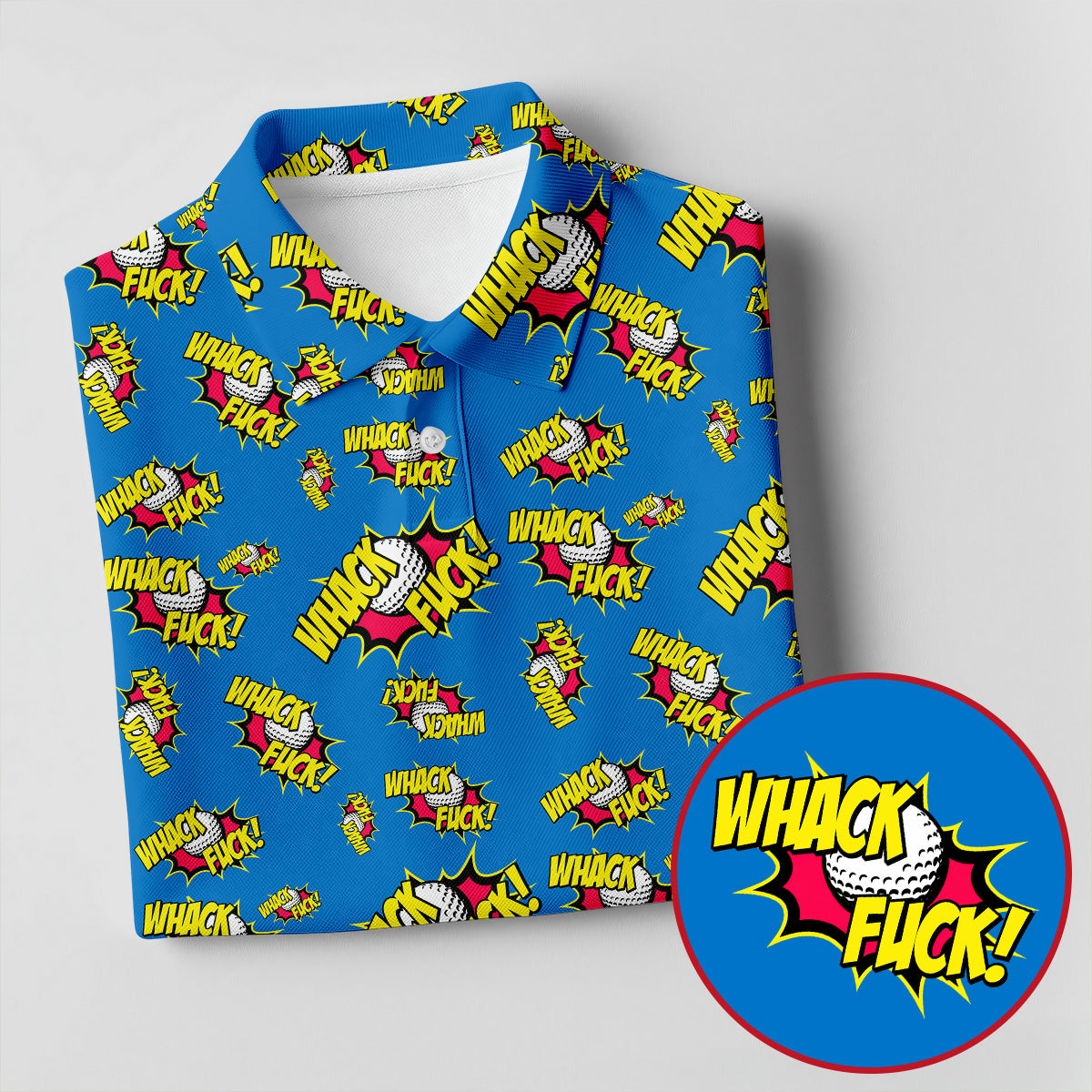 Whack Fuck Comic Golf Ball Pattern Golf Shirt, Women's Golf Tops, Golf Shirts For Women