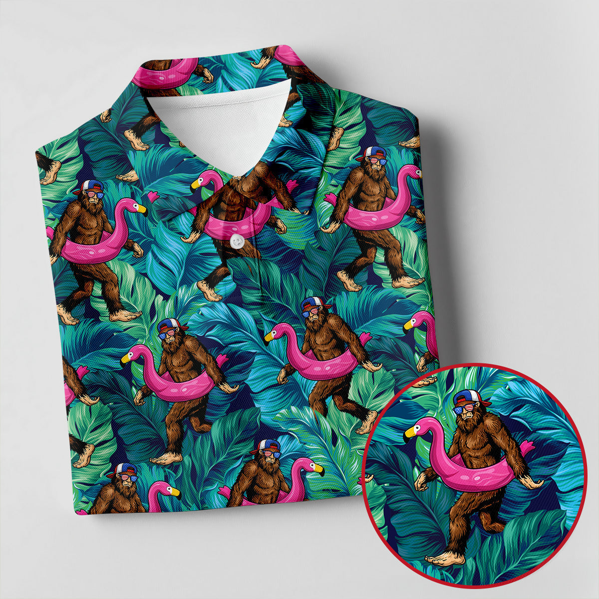 Tropical Flamingo Bigfoot Golf Shirt, 250 Years 4th Of July Patriotic Golf Shirts For Men