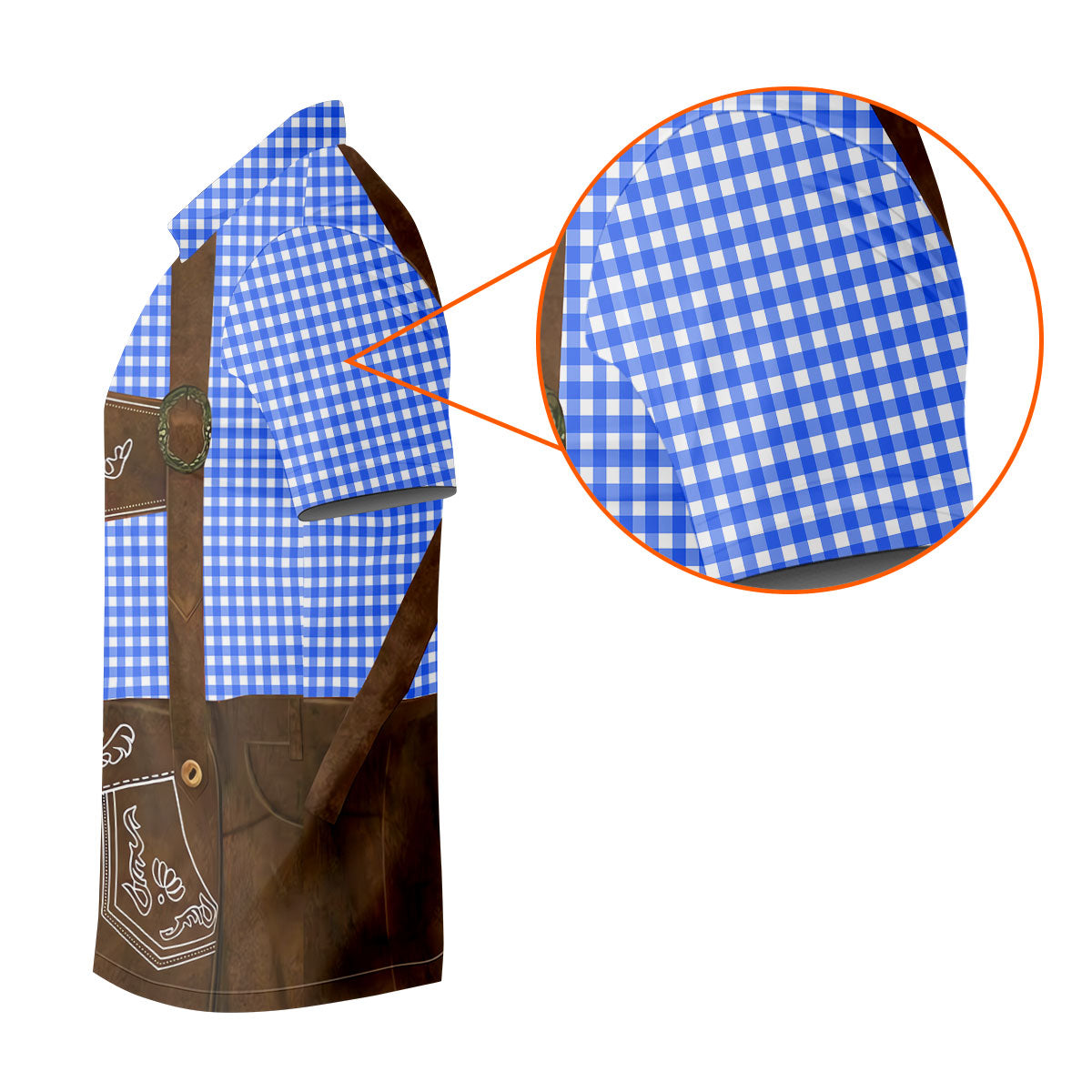 Blue Oktoberfest Lederhosen Illusion Sleeveless Golf Polo, Golf Shirts For Men, Mens Golf Apparel