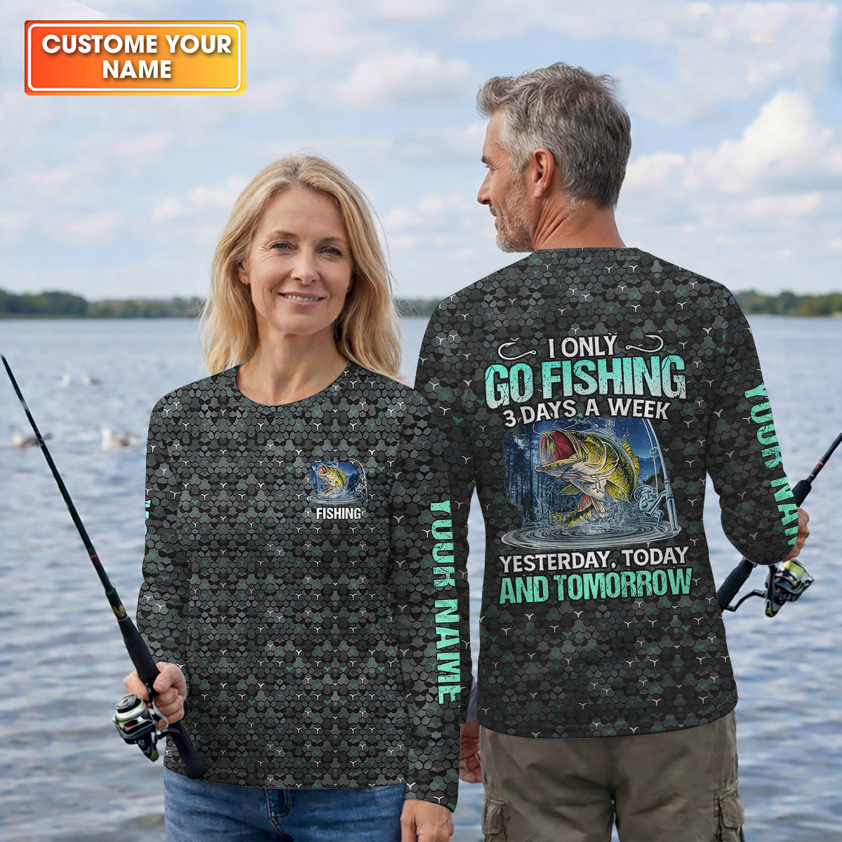 Personalized Fishing Shirt, Go Fishing 3 Days A Week Shirt, Fishing UPF Shirts, Funny Fisherman Gift