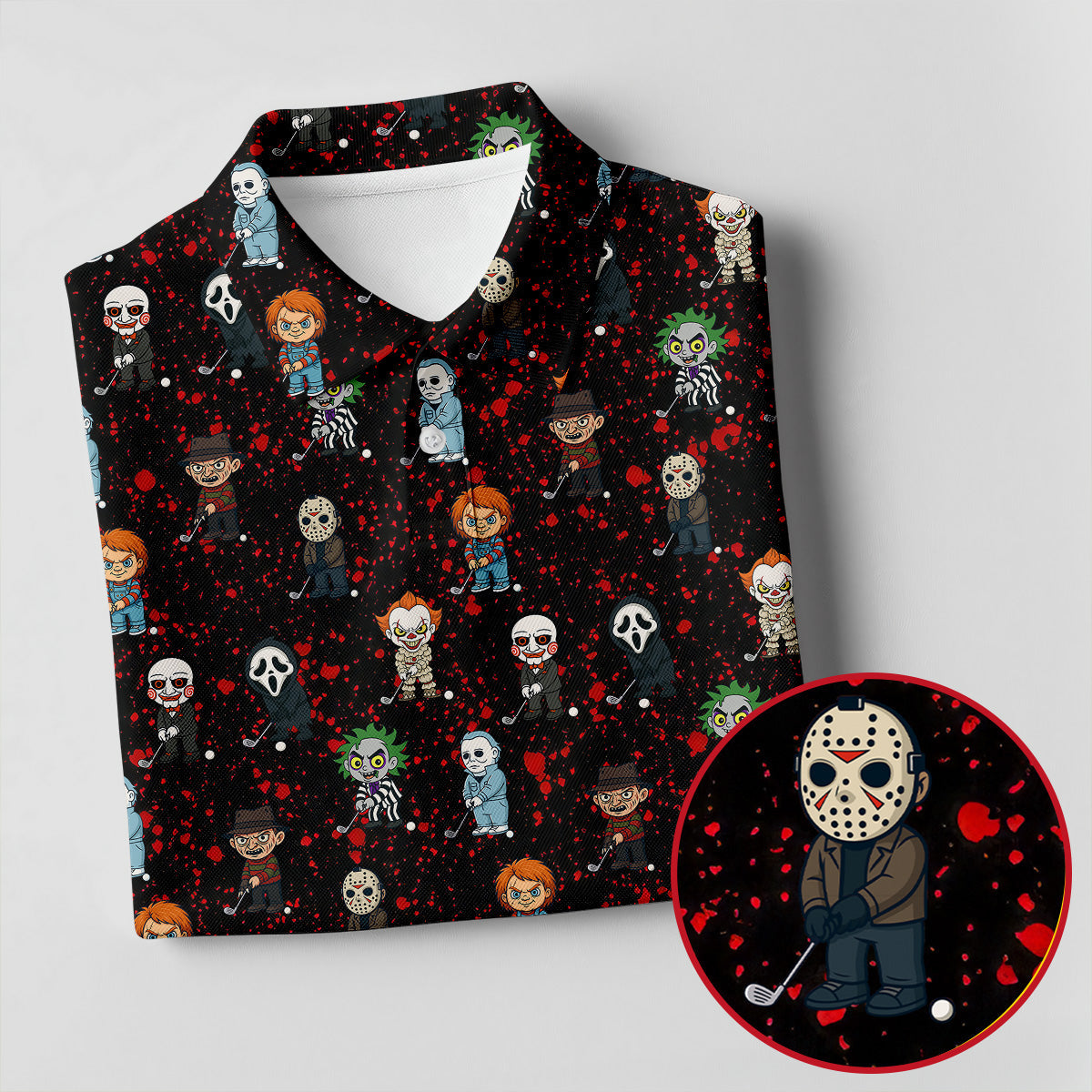 Black Horror Character Golf Polo Shirt, Women's Golf Polo, Ladies Golf Shirts