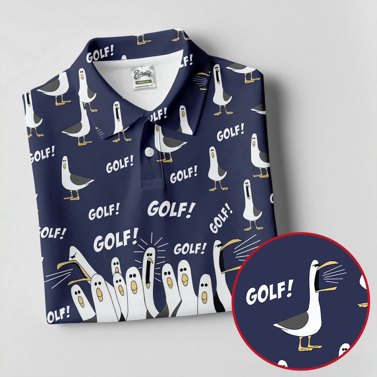 Funny Seagull Halloween Golf Shirt, Cartoon Bird Pattern, Women's Golf Apparel, Printed Golf Shirt