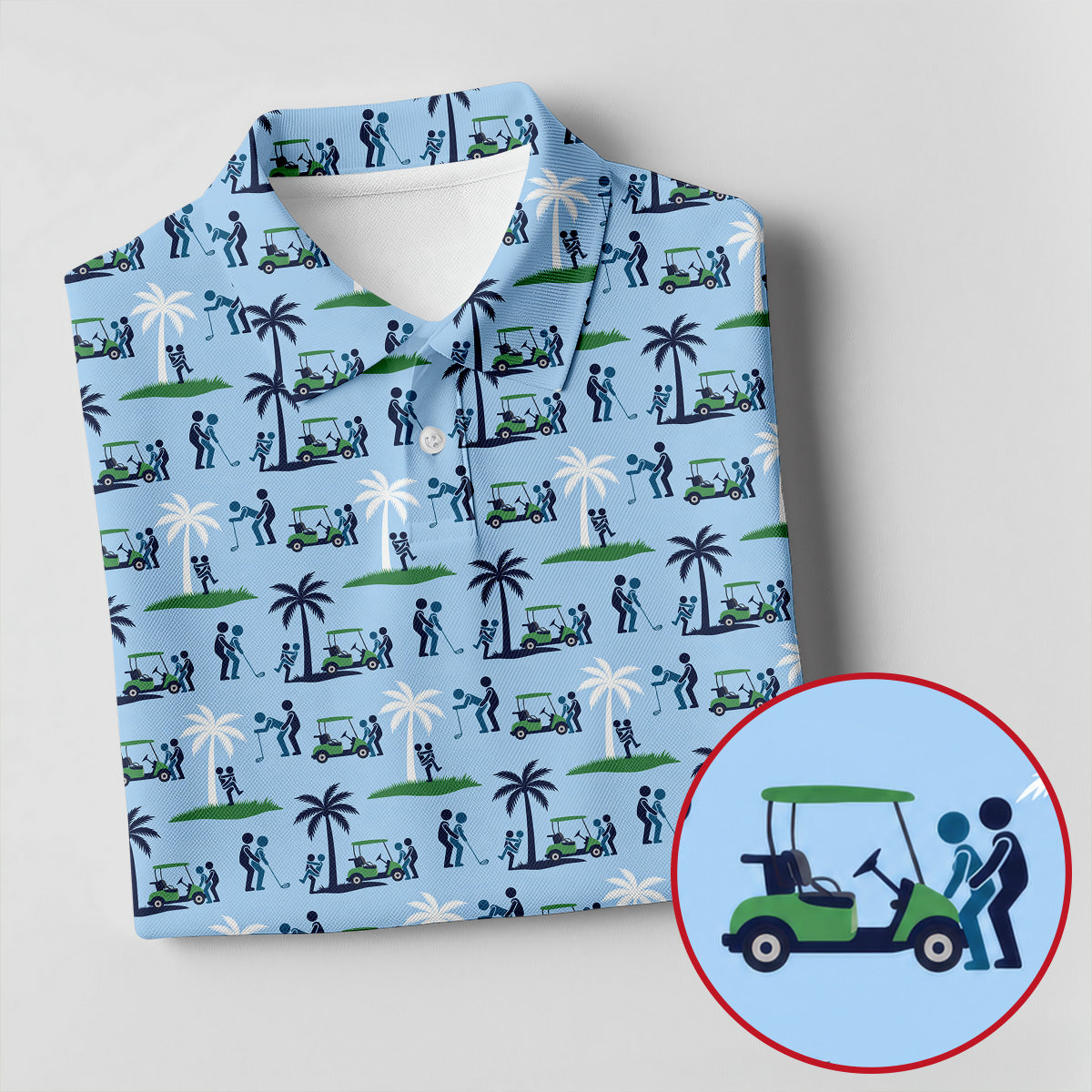 Funny Golf Cart Couple Pattern Men's Golf Shirt, Hawaiian Golf Shirt, Golf Apparel For Men