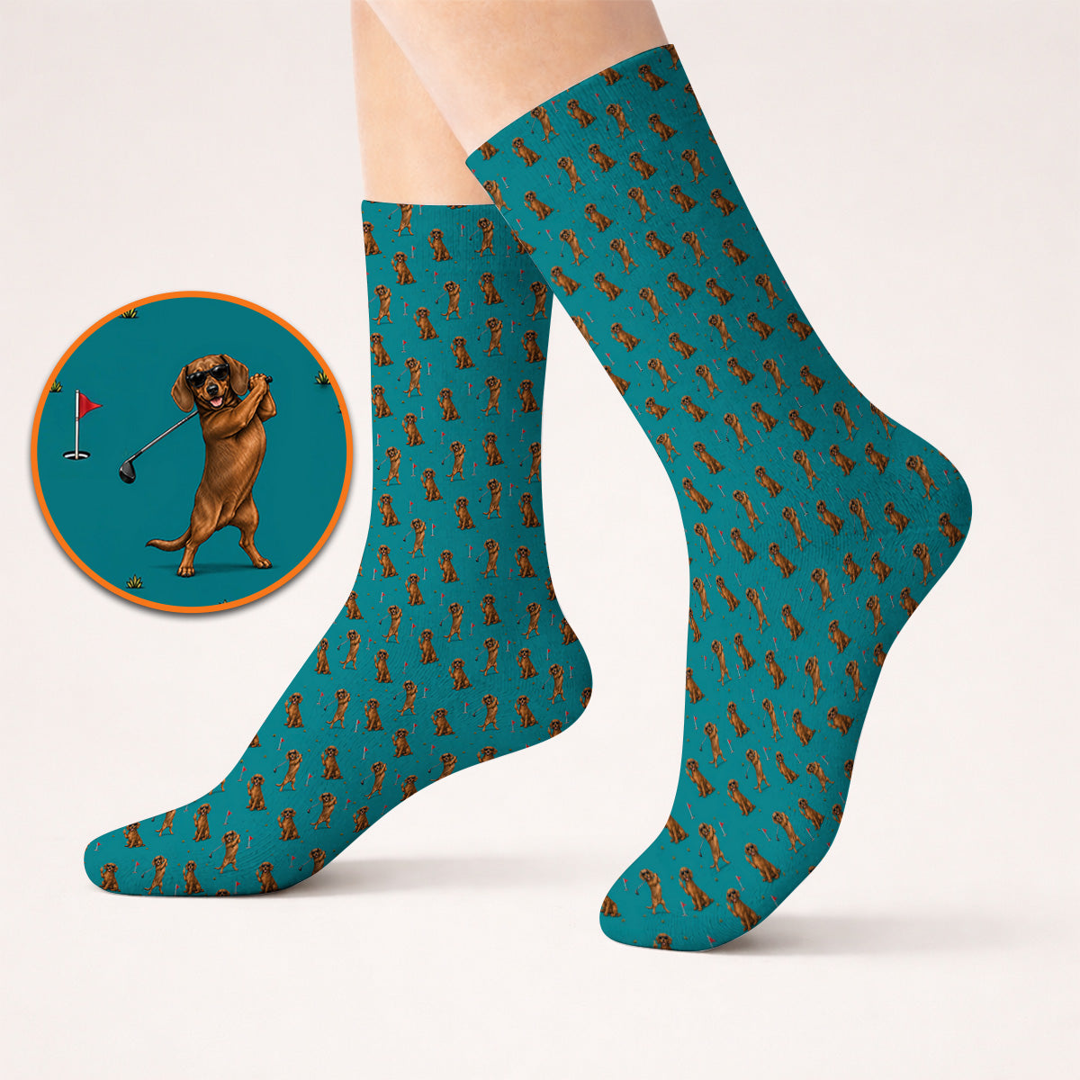 Wiener Dog Golf Pattern Sock, Dachshund Lover Golf Socks, Unique Golf Gift For Golfer