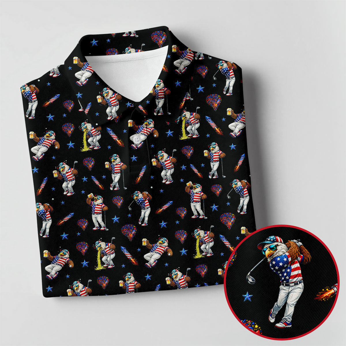 Patriotic Eagle Golf And Beer Funny 4th Of July Black Golf Shirt, 250th Anniversary Women's Golf Tops
