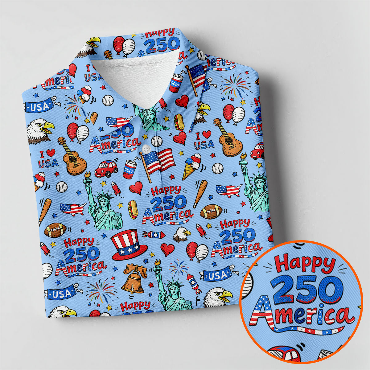 Happy 250 America Independence Celebration Blue Golf Shirt, Patriotic 4th Of July Golf Shirt For Women