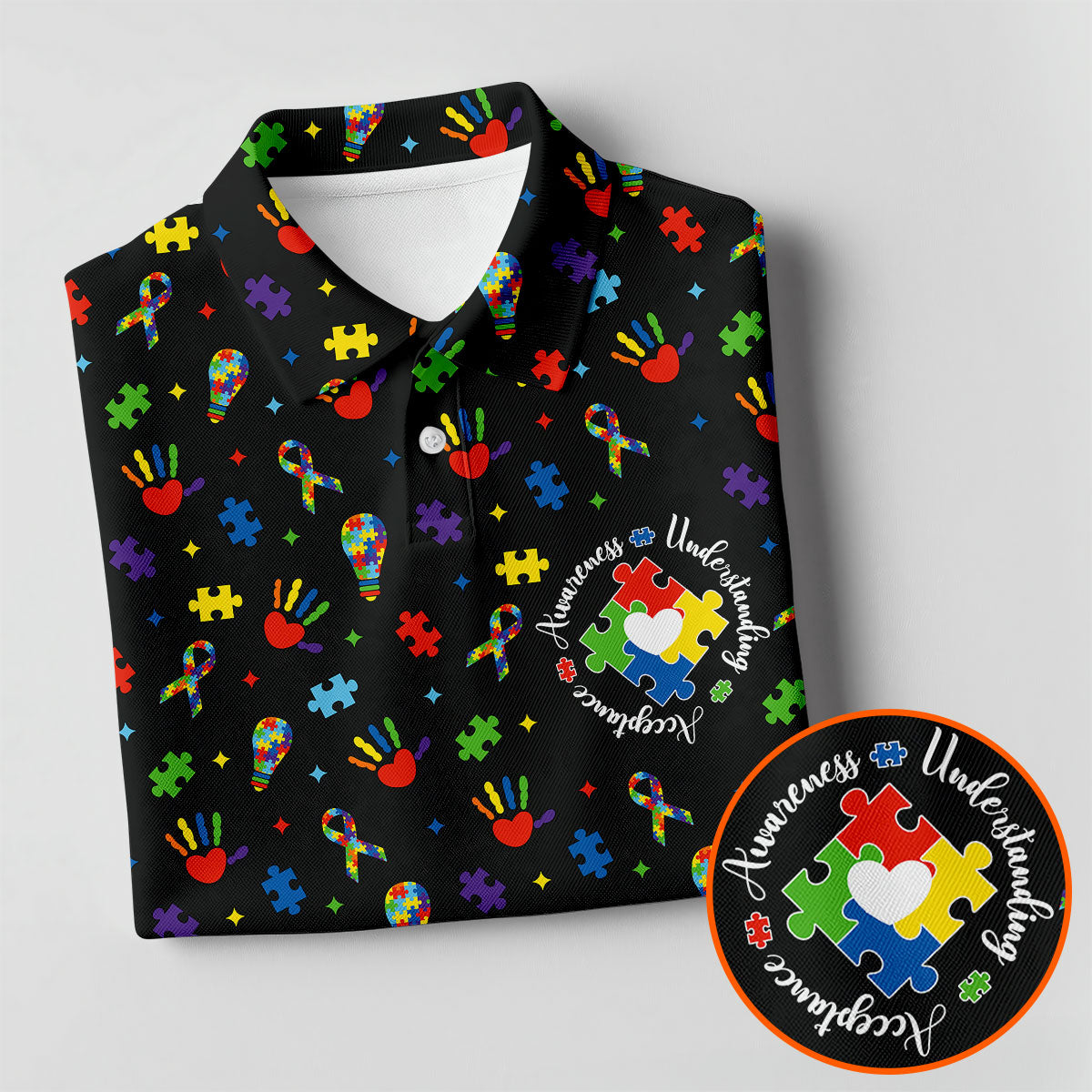 Awareness Understanding Acceptance Autism Ribbon Black Golf Shirt, Autism Awareness Colors Women's Golf Tops