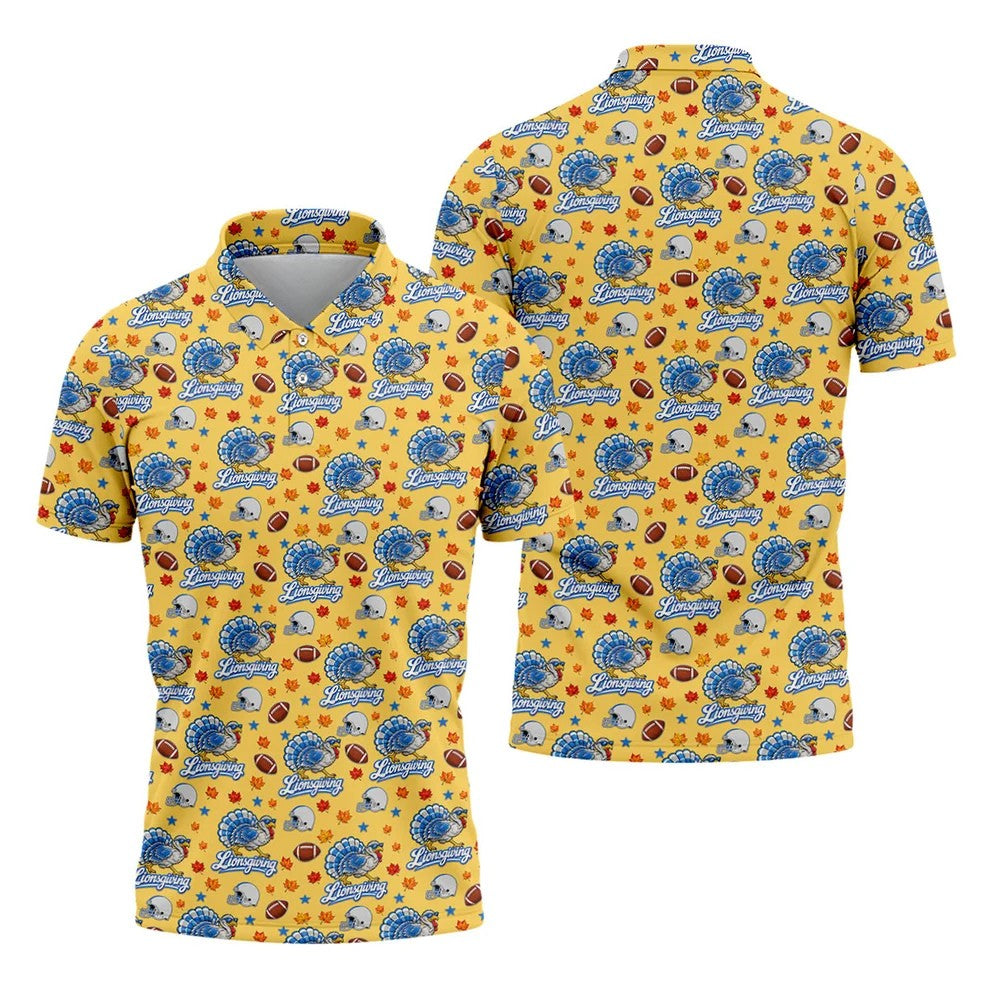 Lionsgiving Thanksgiving Golf Shirt, Golf Shirts For Men, Mens Holiday Golf Shirts