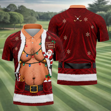 Custom Name Santa Suit Belly Christmas Golf Shirt, Mens Golf Polo, Mens Golf Shirts