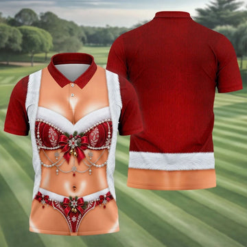 Elegant Santa Bra Bow Christmas Golf Shirt, Mens Golf Shirts, Polo Shirts For Men