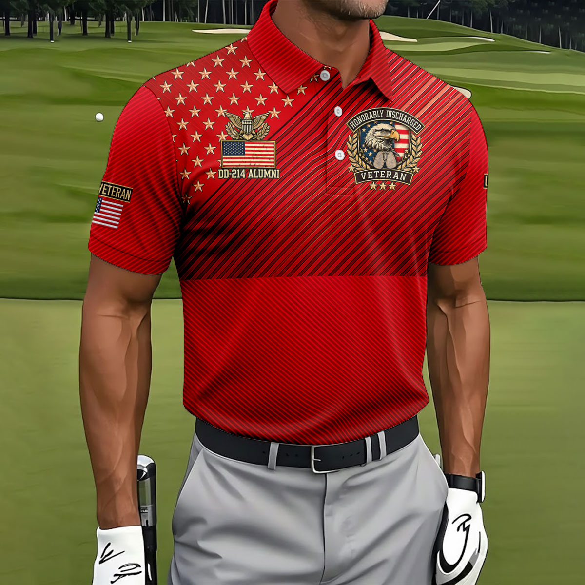 Veterans Day USA Eagle Emblem Polo Shirt, Golf Shirts For Men, Mens Golf Polo