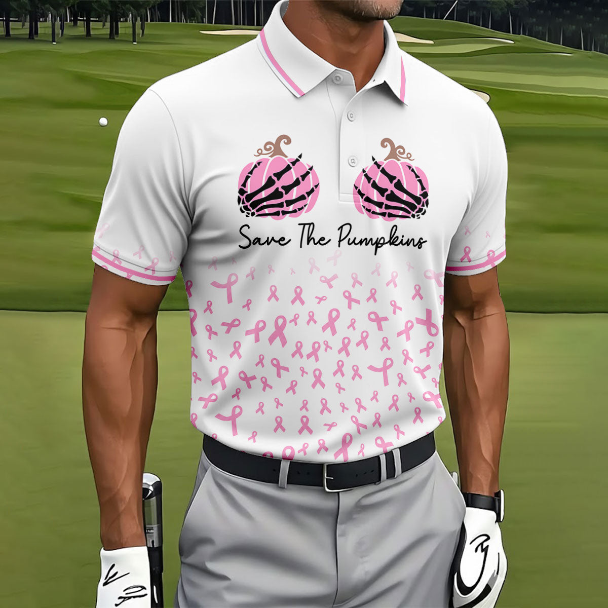 Save The Pumpkins Breast Cancer Polo Shirt, Mens Polo Shirts, Golf Apparel For Men