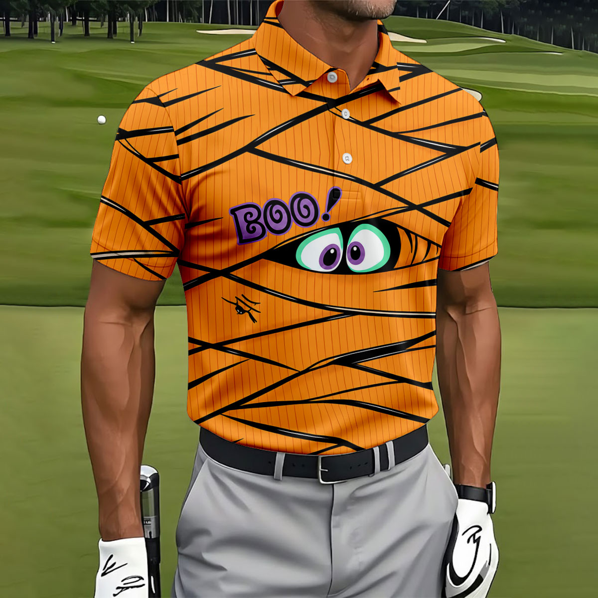 Boo Mummy Halloween Horror Character Polo Shirt, Polo Shirts For Men, Printed Golf Shirts