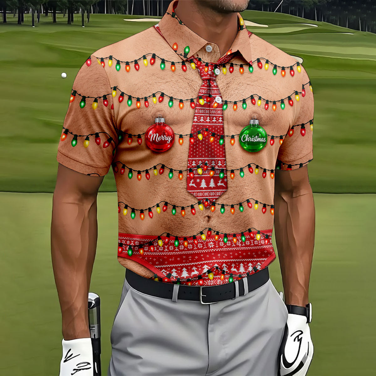 Merry Christmas Quote Tie Christmas Golf Shirt, Mens Golf Shirts, Polo Shirts For Men