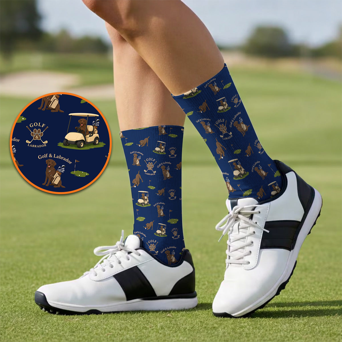 Labrador Pattern Golf Sock, Funny Dog Golf Crew Socks, Crazy Golf Gift For Golfer