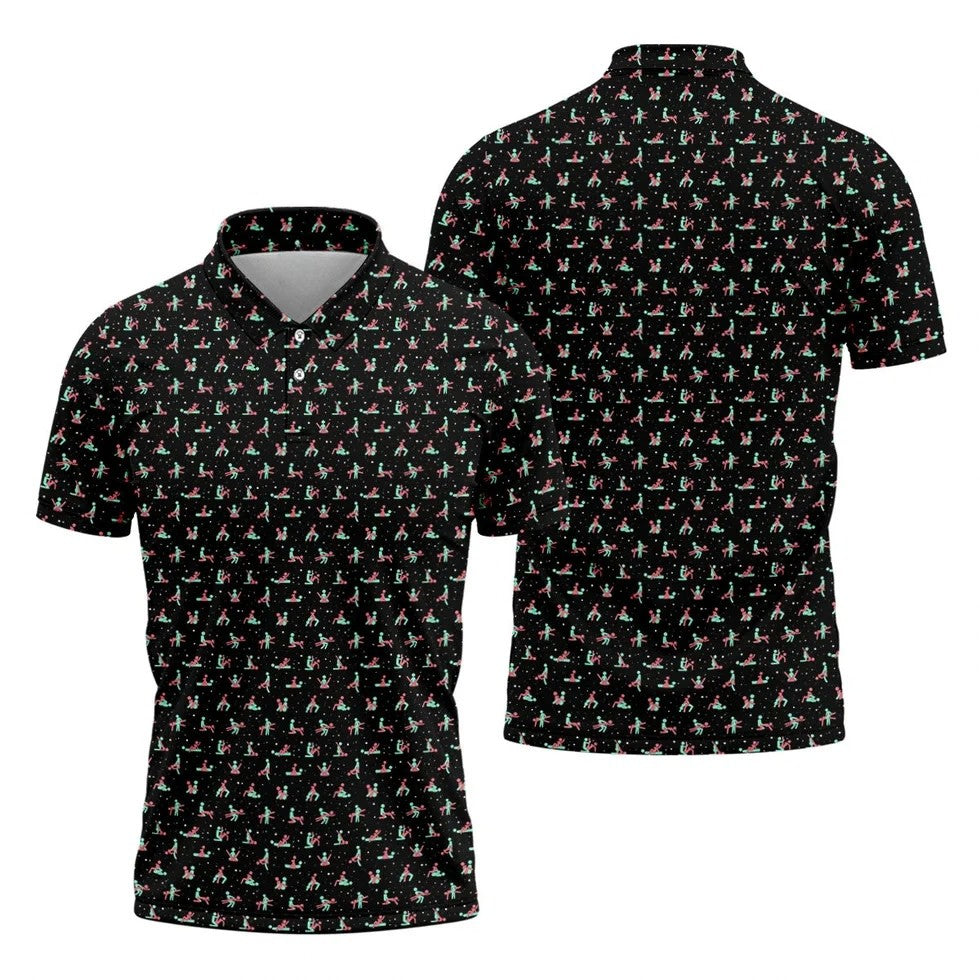 Naughty Couple Snow Pattern Christmas Golf Shirt, Fun Golf Shirts For Men, Golf Gift For Him, Polo Shirts For Men