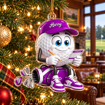 Custom Name Purple Golf Scorecard Acrylic Ornament, Christmas Ornaments, Golf Gifts