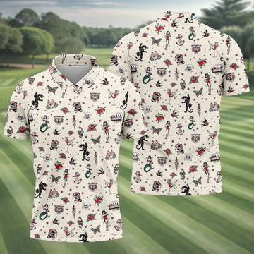 Old School Tattoo Flash Pattern Golf Polo Shirt, Men's Golf Shirt, Printed Golf Shirts