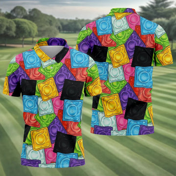 Funny Condom Wrapper Pattern Golf Polo Shirt, Men's Golf Shirts, Novelty Golf Apparel For Men