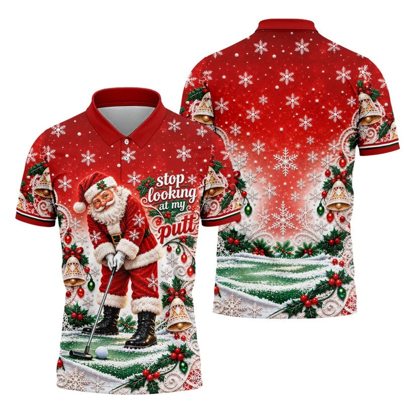 Red Snowflake Santa Putt Christmas Golf Polo, Mens Polo Shirts, Golf Shirts For Men