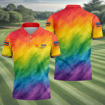 USA 250 Years LGBT Rainbow Golf Tops For Men, LGBT Pride Month Patriotic Golf Shirt