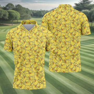 Cute Yellow Rubber Duck Pattern Golf Shirt, Hawaiian Golf Shirt, Mens Golf Shirts, Golf Apparel For Men