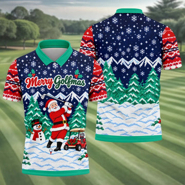 Merry Golfmas Santa Christmas Golf Shirt, Golf Shirts For Men, Mens Golf Clothing