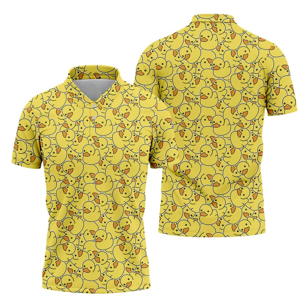 Cute Yellow Rubber Duck Pattern Golf Shirt, Hawaiian Golf Shirt, Mens Golf Shirts, Golf Apparel For Men