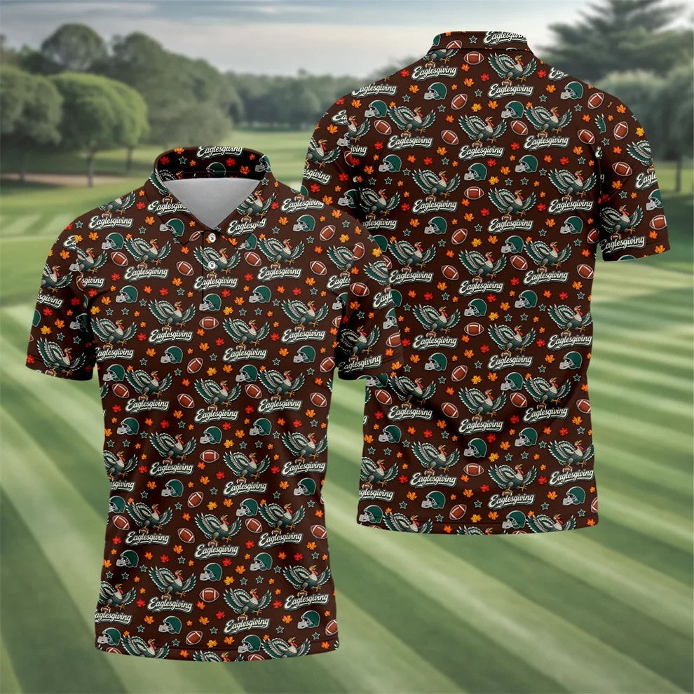 Eaglesgiving Thanksgiving Golf Shirt, Golf Shirts For Men, Funny Mens Golf Shirts