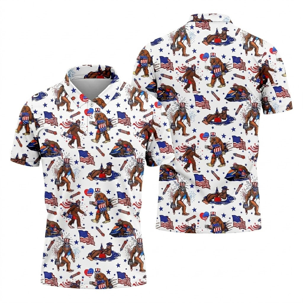 Bigfoot Sasquatch Funny Golf Polo ShirtAmerica 250 Anniversary Golf Shirt, 4th Of July Polo