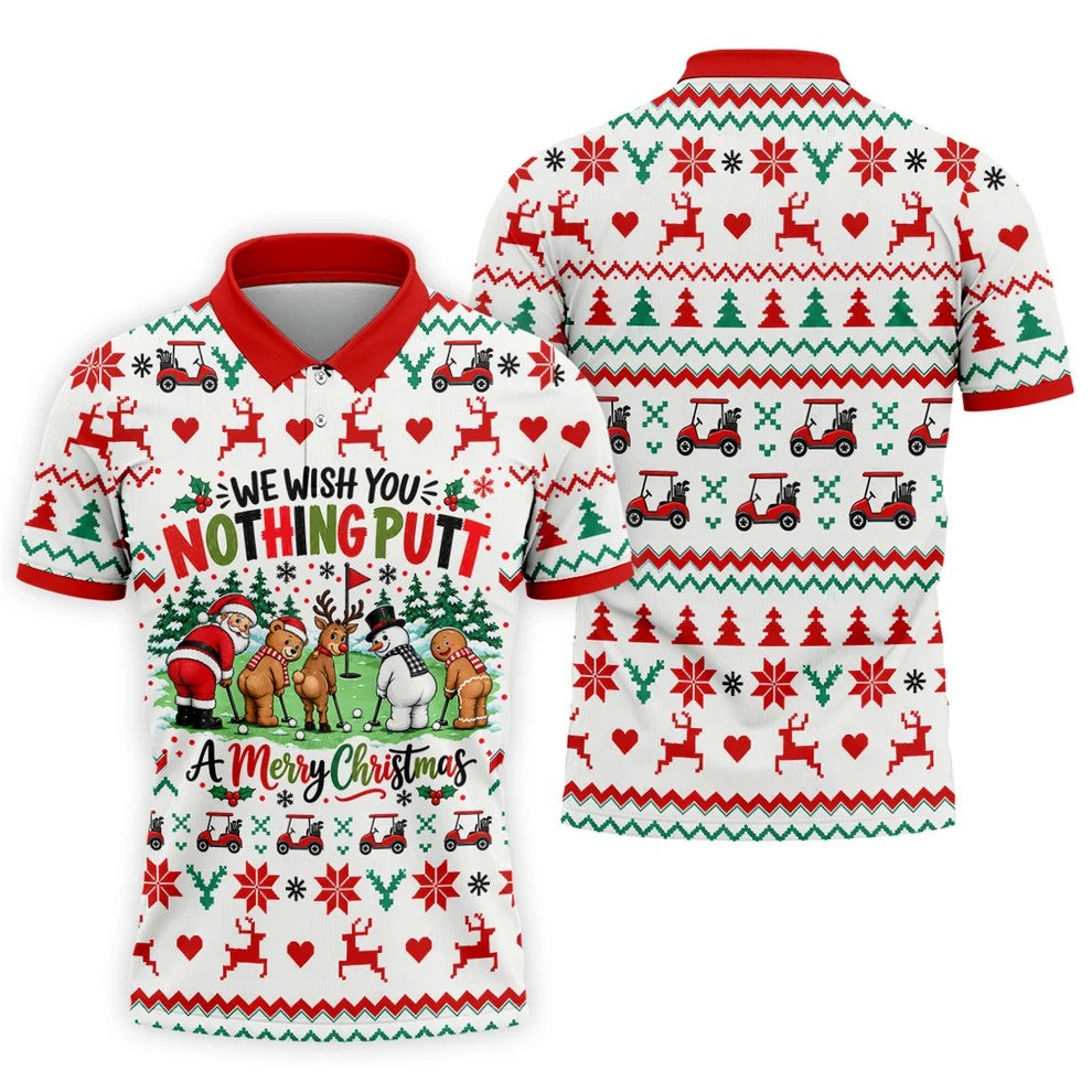 We Wish You Nothing Putt Christmas Golf Shirt, Golf Shirts For Men, Mens Golf Shirts