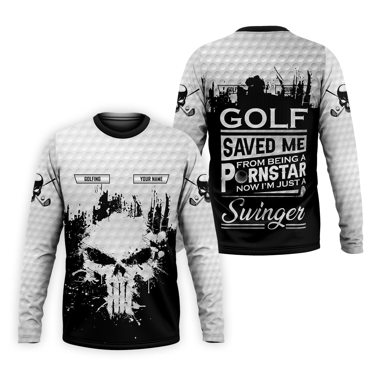 Golf Saved Me From Being A Porn Star Now I'm Just A Swinger Custom White Skull Golf Polo ShirtDad Golf Gift