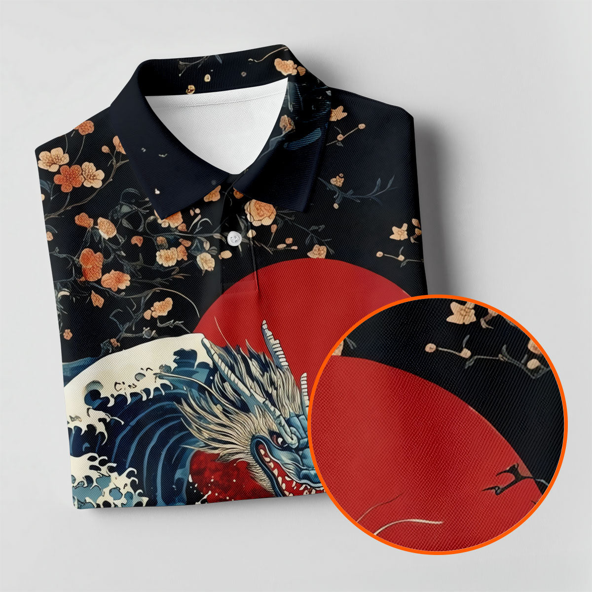 Japanese Dragon Koi Wave Hawaiian Golf Shirt, Mens Golf Apparel, Golf Polo Shirts For Men